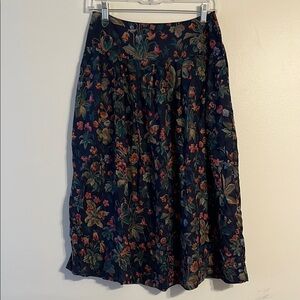 Herman Geist Vintage Floral Botanical Print Pleated Midi Skirt Multicolor Dark